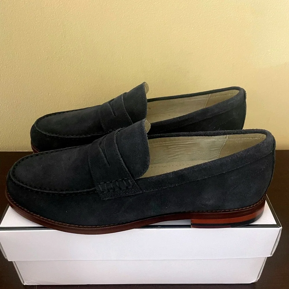 Banana Republic Mens Navy Blue Suede Penny Loafers Dress Shoes 888895 Size 9‎